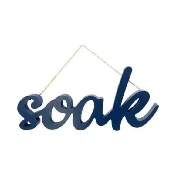 'Soak' Wooden Navy Blue Wall Art Sign - Picture 1 of 2